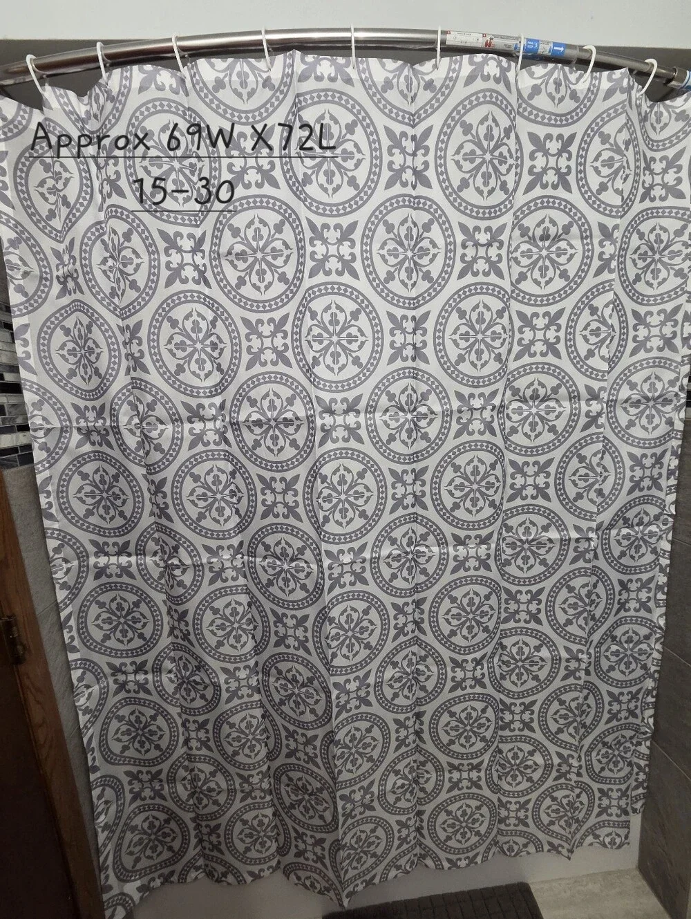 Nwot, Size Long Gray Medallion Shower Curtain - Stylish Bathroom Accent